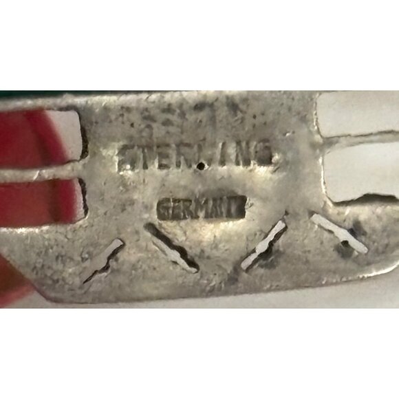 Vintage 1930s Art Deco Sterling Silver Green Agate & Marcasite Brooch - Germany - Picture 7 of 12